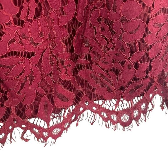 No Boundaries Maroon Lace Applique Eyelash Trim Short Sleeve Blouse Women Sz L - Picture 8 of 9